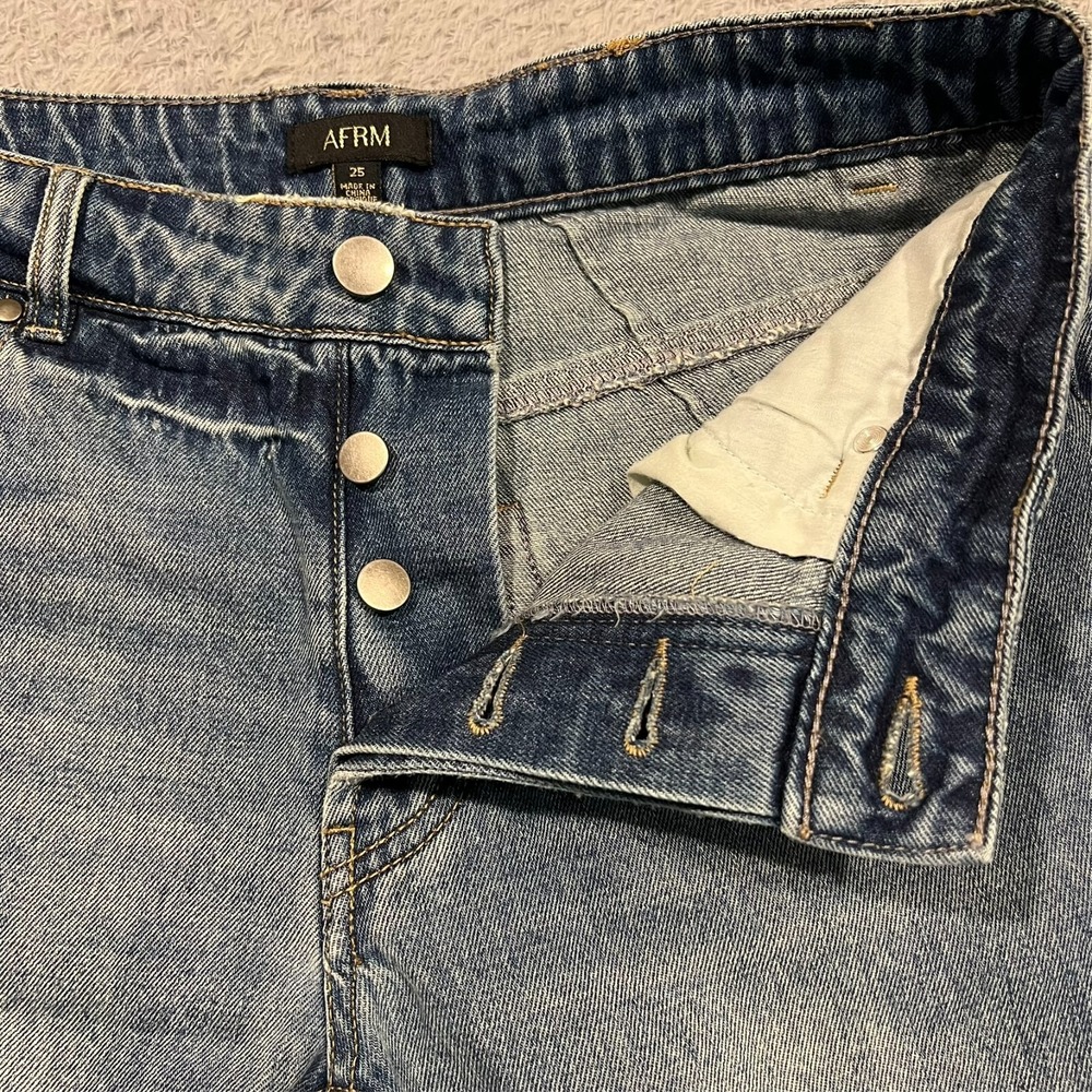 AFRM Jeans‎ Destroyed Distressed 5-Pocket Blue Denim Button Fly Women's 25 30x28 - Picture 8 of 15